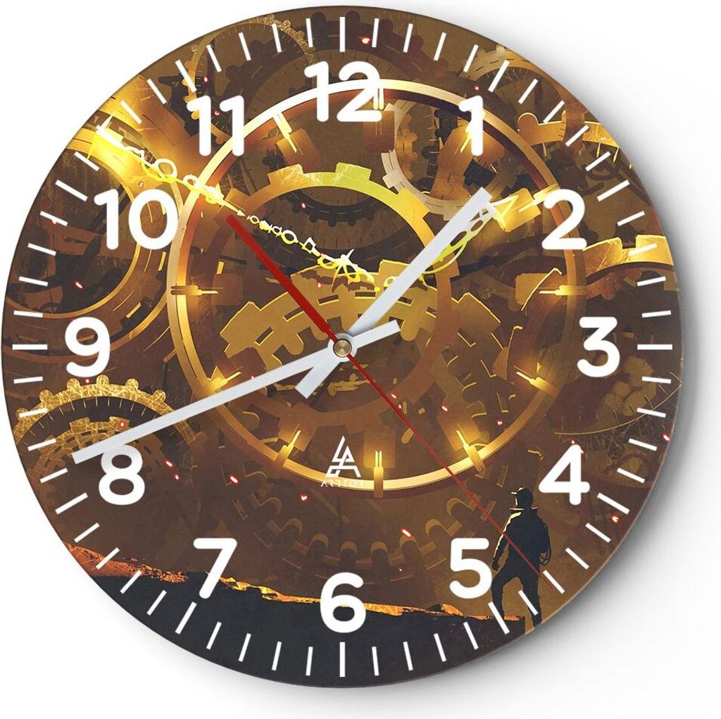 Wanduhr - Rund - Glasuhr - Mechanismus Zahnrad - 30x30cm - Produktbild 