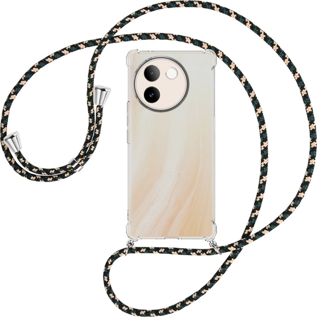 Handykette Backcover-Schutzhülle mit Band (Metall silberfarben) für vivo V30E 5G / V40 lite 5G - camouflage