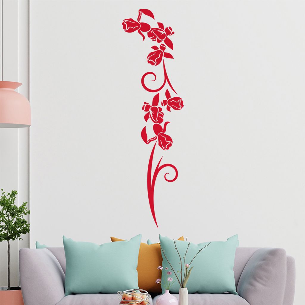 Blumen - Linien Wandtattoo in 6 Größen - Wandaufkleber Wall Sticker - Dekoration, Küche, Wohnzimmer, Schlafzimmer, Badezimmer