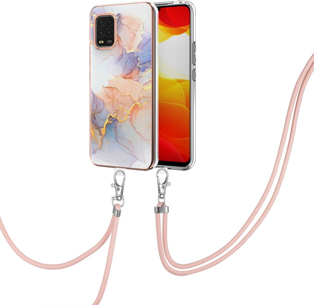 Handykette Hülle für Xiaomi Mi 10 Lite 5G Muster TPU Schutzhülle mit verstellbarem Tragegurt Grau