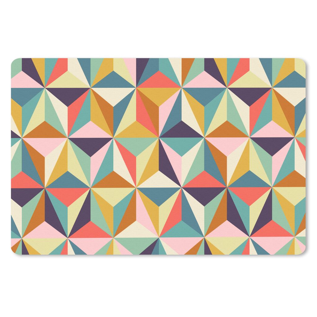 MuchoWow Schreibtischunterlage Retro - Regenbogen - 3D - Geometrie - Dreieck 60x40 cm - XXL Mauspad - Großes Mauspad