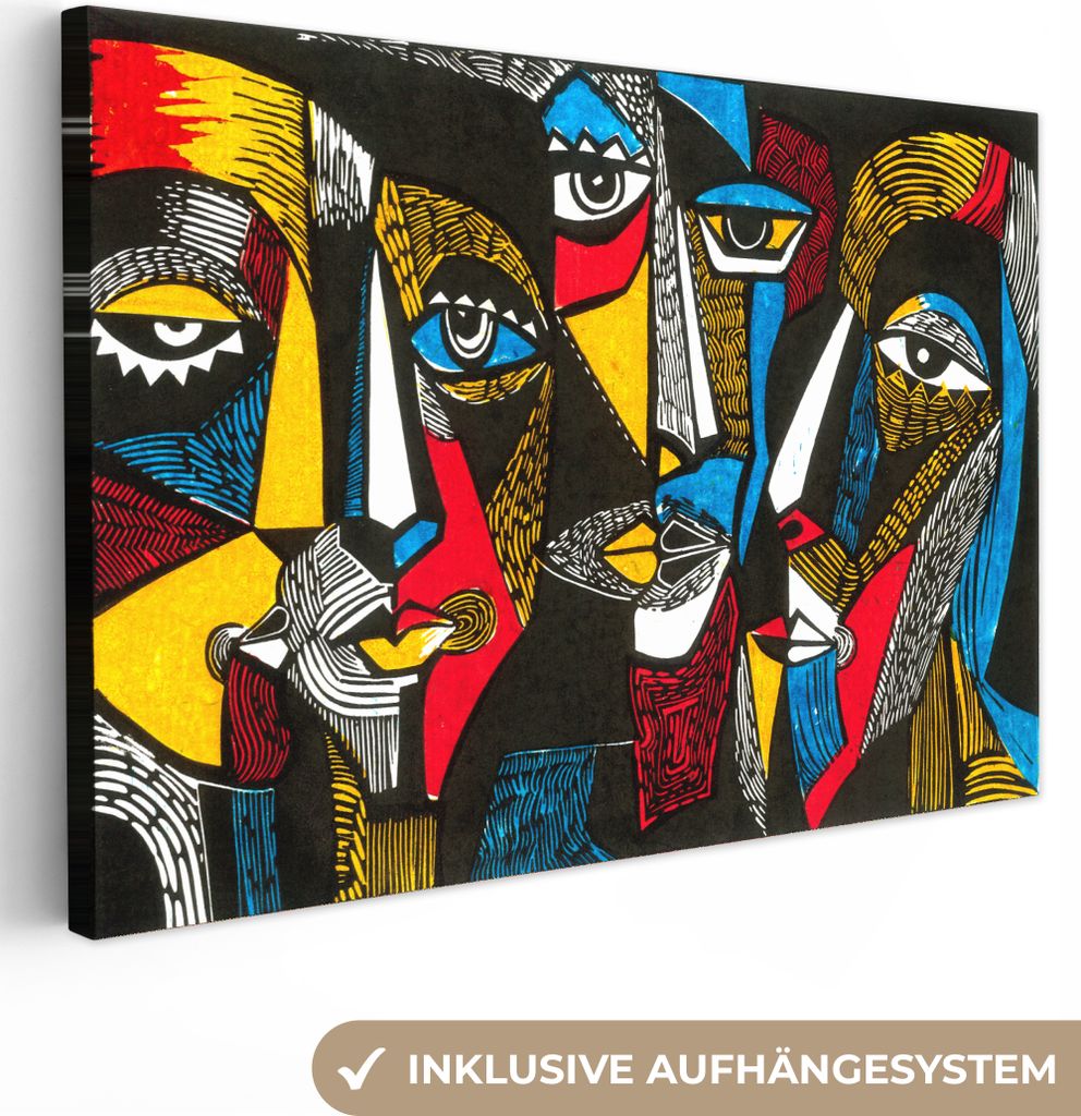 MuchoWow - Leinwandbilder - Malerei - Ölgemälde - Kubismus, Wandbild, Wanddeko Bilder Wohnzimmer, 120x80 cm