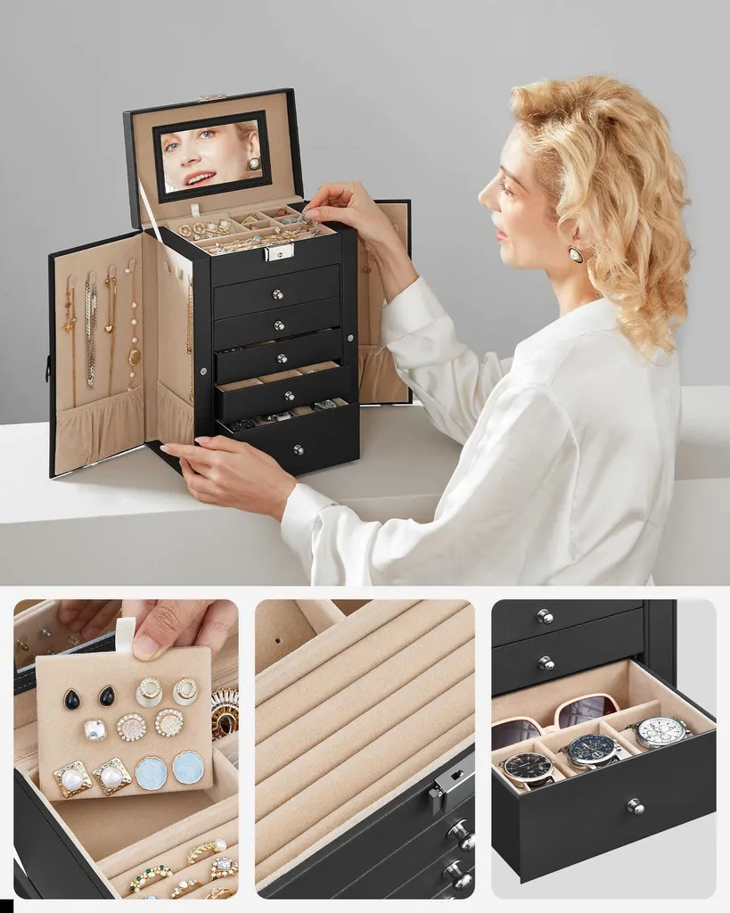 Boîte à bijoux JBC152B01 - Coffret de rangement noir pour bagues - 5