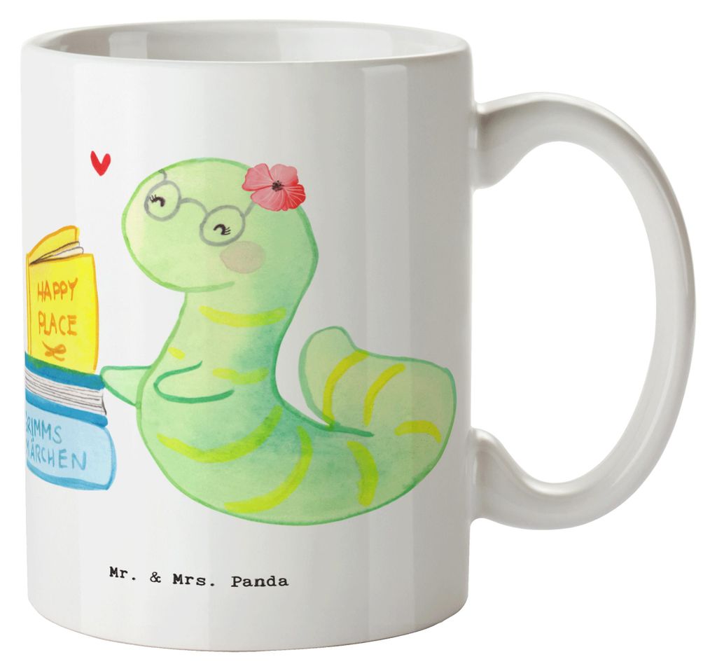 Mr. & Mrs. Panda Kaffeepott Buchhändlerin Herz - Weiß - Geschenk, Teepott, Buchhandlung, Lernen, Trinkbecher, haferl, Lesen, Kaffeetasse, Leserat...