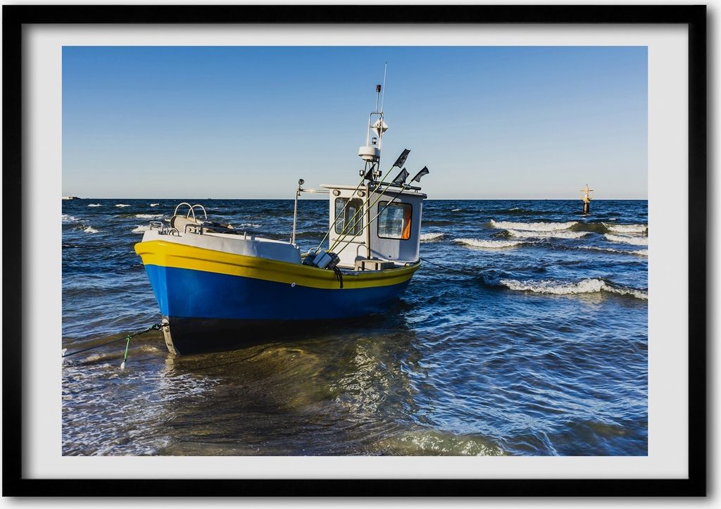 Bild - Bilder - Bilderrahmen - 70 cm x 50 cm - MDF-Rahmen, Wandkunst Segelboot auf dem Meer