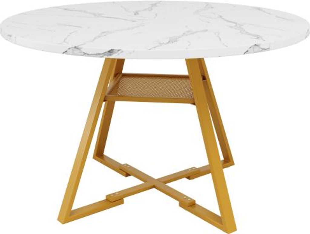 Runder Esstisch 120x120x75cm Metallbeine Marmoroptik Gold Weiss Kuechentisch Fruehstueckstisch