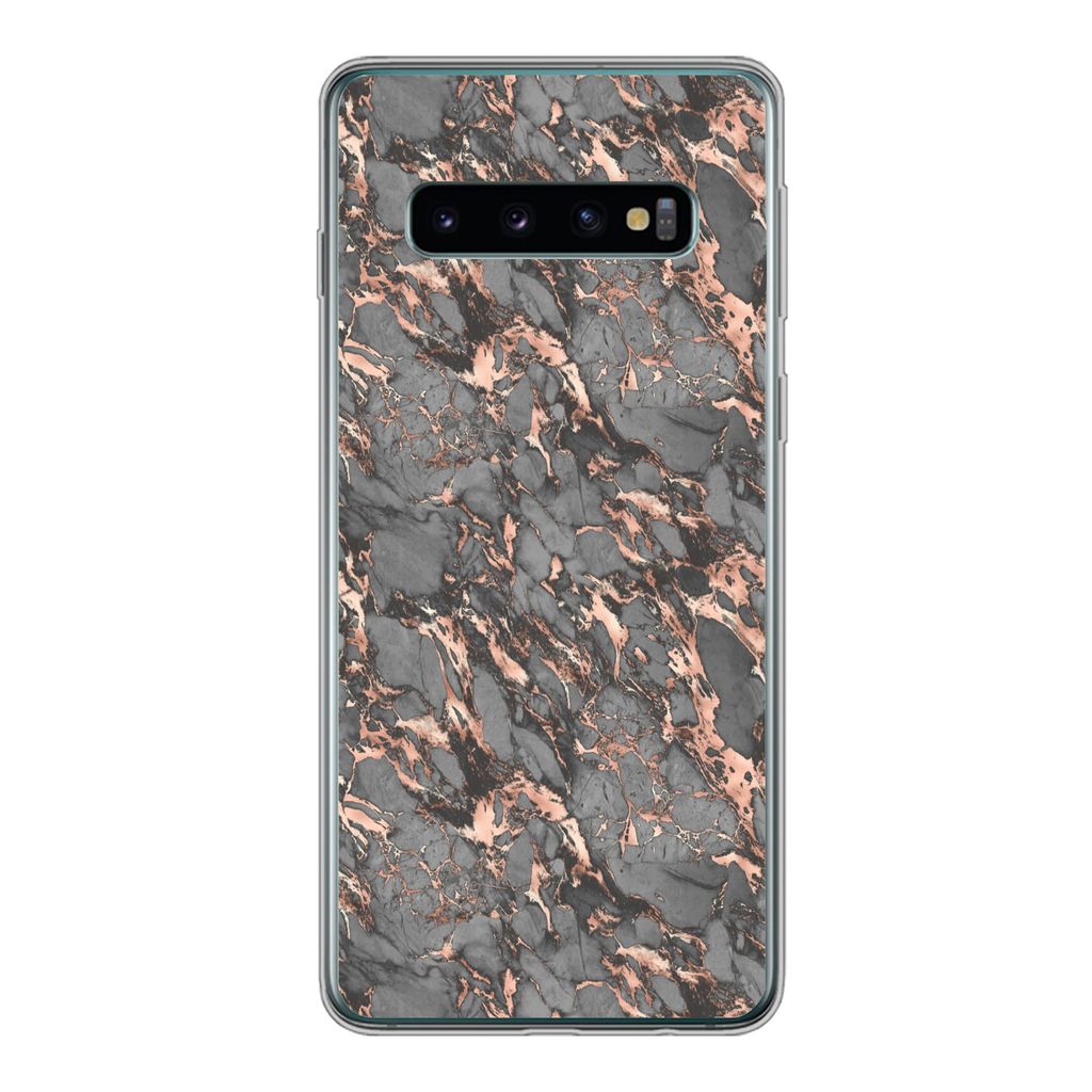 MuchoWow Handyhülle Schutzhülle Hülle für Samsung Galaxy S10 Marmor - Rose - Grau - Muster Silikon Softcase Handy Hülle - Handytasche