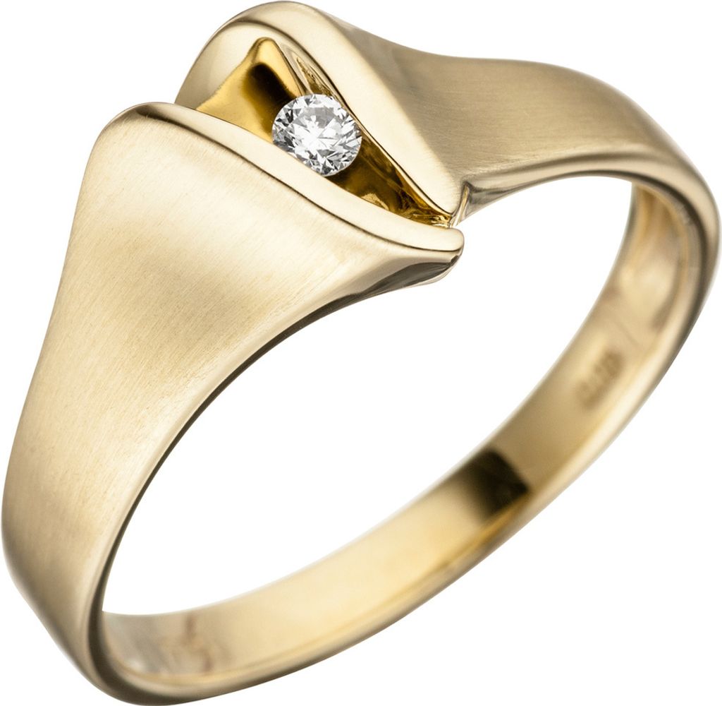 Ring Damenring mit Diamant Brillant 585 Gold Gelbgold teilmattiert Goldring Innenumfang 50mm Ø15.9mm