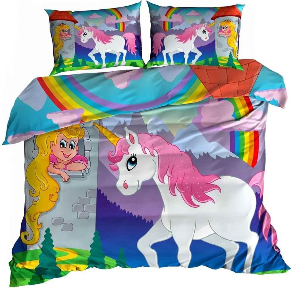 Bettwäsche aus Baumwollsatin 3D 160 x 200 cm EINHORN
