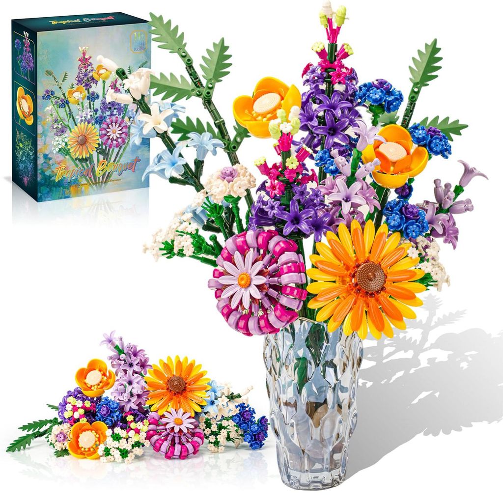 Botanicals Blumenstrauß,Set mit Kunstblumen für Erwachsene,1183 Teile,Botanical Kollektion Bauklötze Pflanzen Home Deko,Geschenkidee für Frauen...