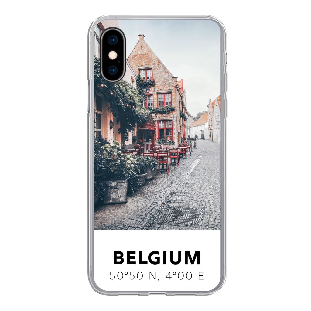 MuchoWow Handyhülle Schutzhülle Hülle für iPhone X Belgien - Café - Terrasse - Rot Silikon Softcase Handy Hülle - Handyhülle