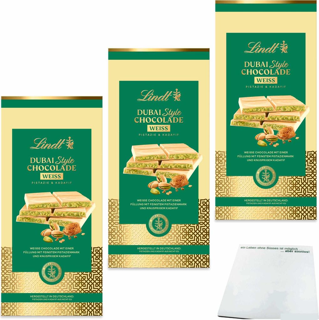 Lindt Dubai Style Chocolade WEISS 3er Pack (3x150g Tafel) + usy Block