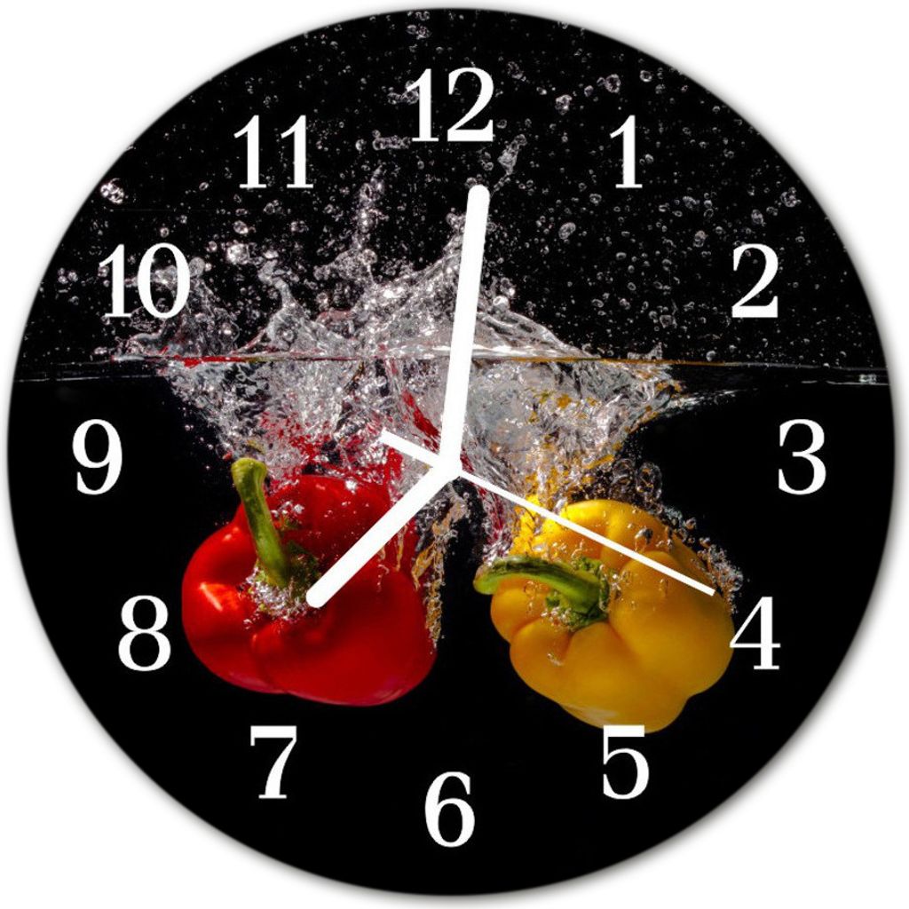 Glasuhr Wanduhr Küchenuhr Echt-Glas 30fi cm Paprika schwarz