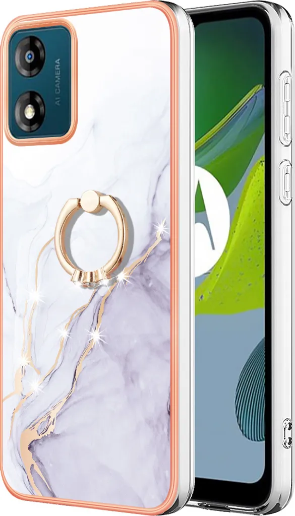 Offerta Cover Moto E13 Marmo Silicone con Anello Stand Gold