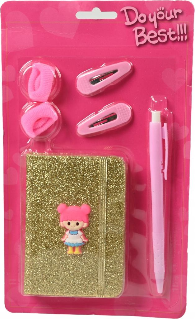 Mini Notizbuch Set mit Stift - Haargummis & Spangen Geschenkset für Mädchen Schule
