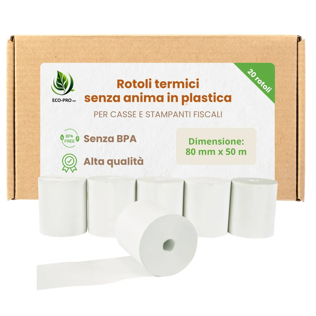 20 Rotoli Cassa 80mm 50m ECO-PRO PAP Senza BPA per Ristoranti