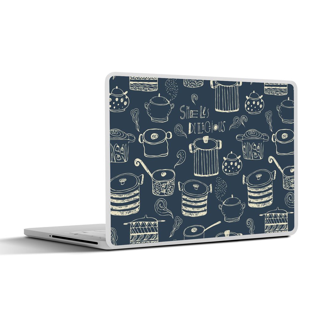 MuchoWow Laptop Aufkleber Sticker Cover Muster - Pfannen - Kochen 32.5x23.5 cm - Sticker für Laptop - Selbstklebend