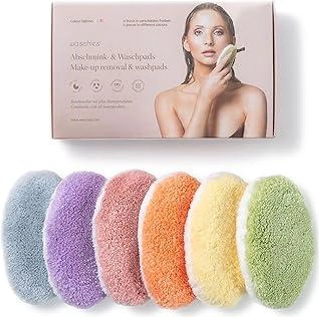 Dischetti struccanti/dischetti detergenti Waschies - Set da 6 colorati (colori pastello) - pulizia delicata del viso - lavabili, riutilizzabili e ipoallergenici - tutti i tipi di pelle - alternativa ai dischetti di cotone e alle salviettine struccanti