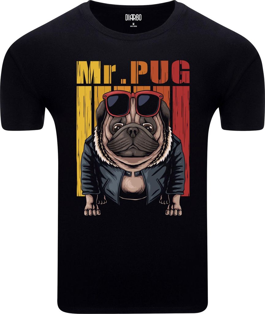 Diarbo Herren T-Shirt mit Lustiger Druck Herr Mops Schwarz Gr.L