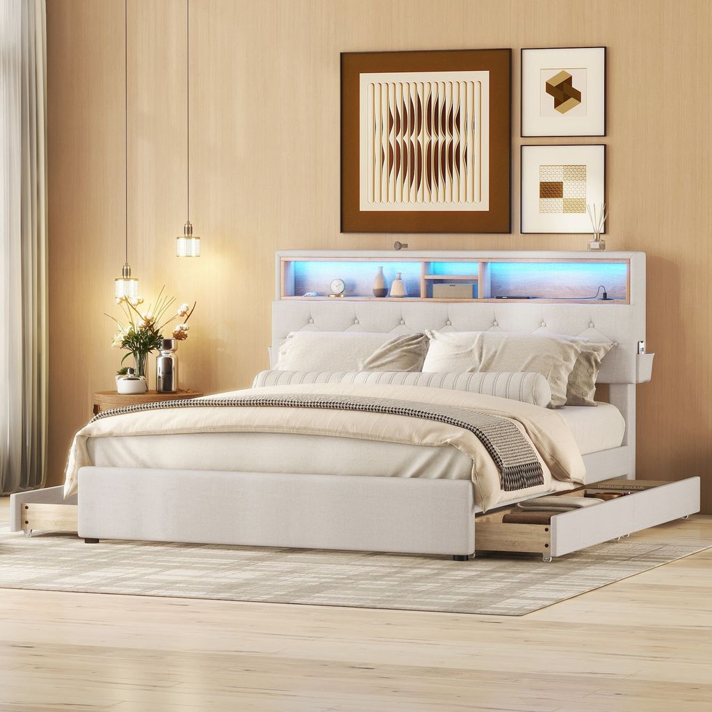 Flieks Polsterbett mit USB und Lattenrost, Doppelbett Produktbild 