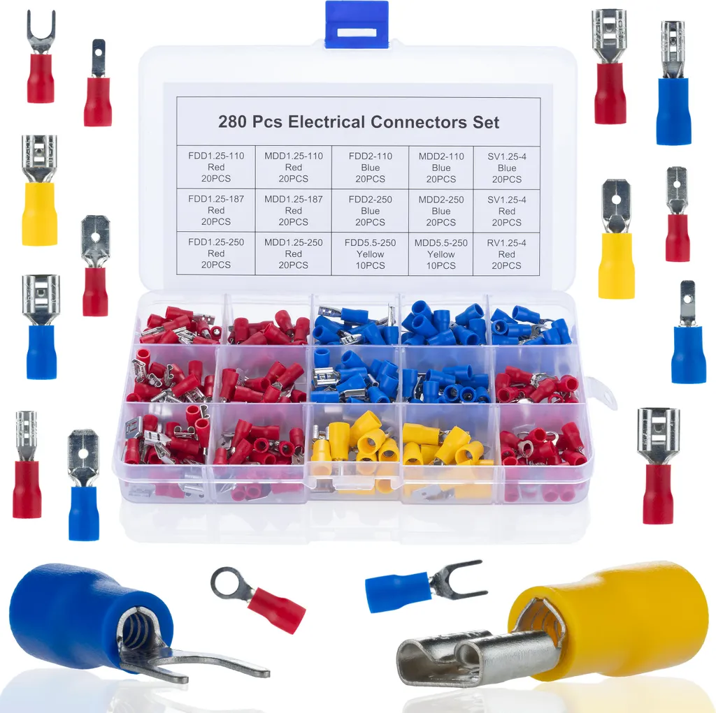 Set 280 Pezzi Connettori Elettrici Isolati - Kit Terminali a Crimpare