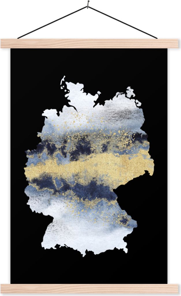 MuchoWow Textilposter Karte von Europa - Deutschland - Blau 60x90 cm mit holzfarbenen Rahmen - Textil