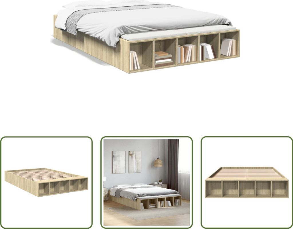 The Living Store Bettgestell Sonoma-Eiche 135x190 cm Holzwerkstoff