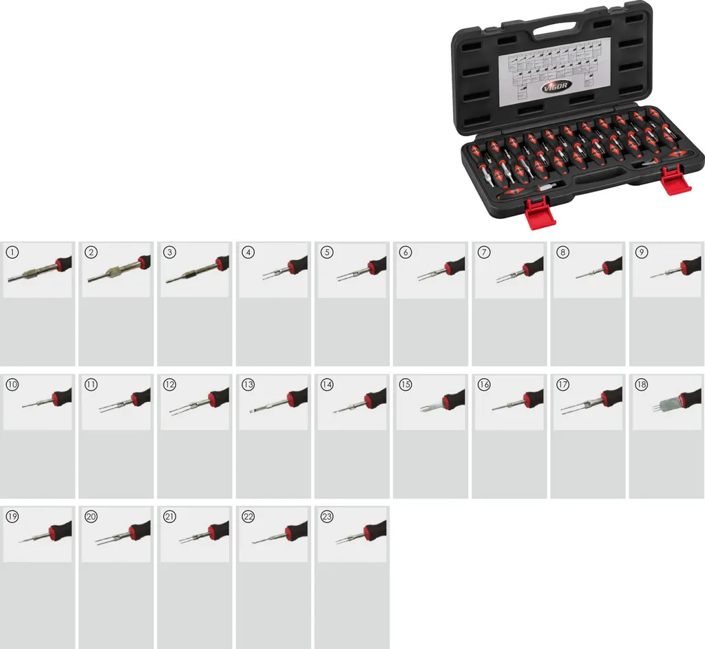 VIGOR V4451 Set de 23 extracteurs de câbles pour électricité auto