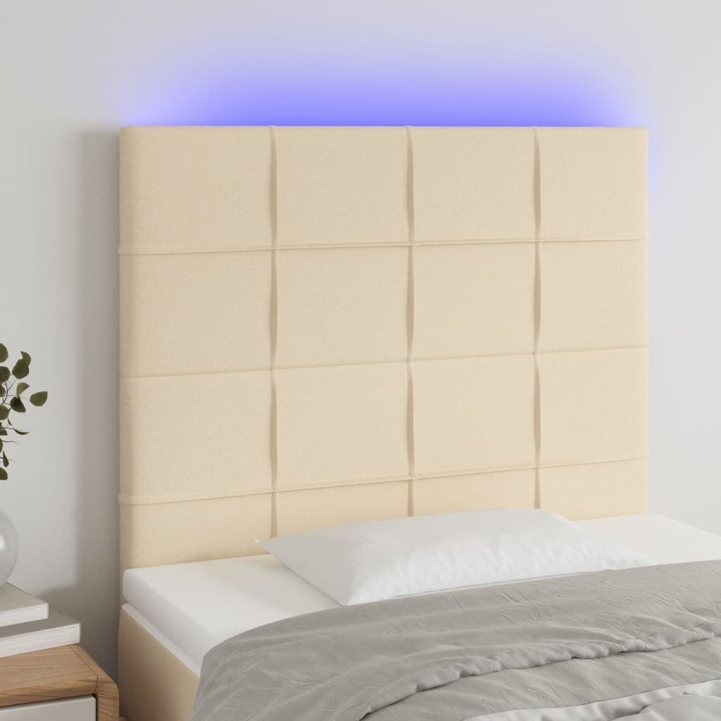 The Living Store LED Kopfteil Creme 100x5x118/128 cm Stoff