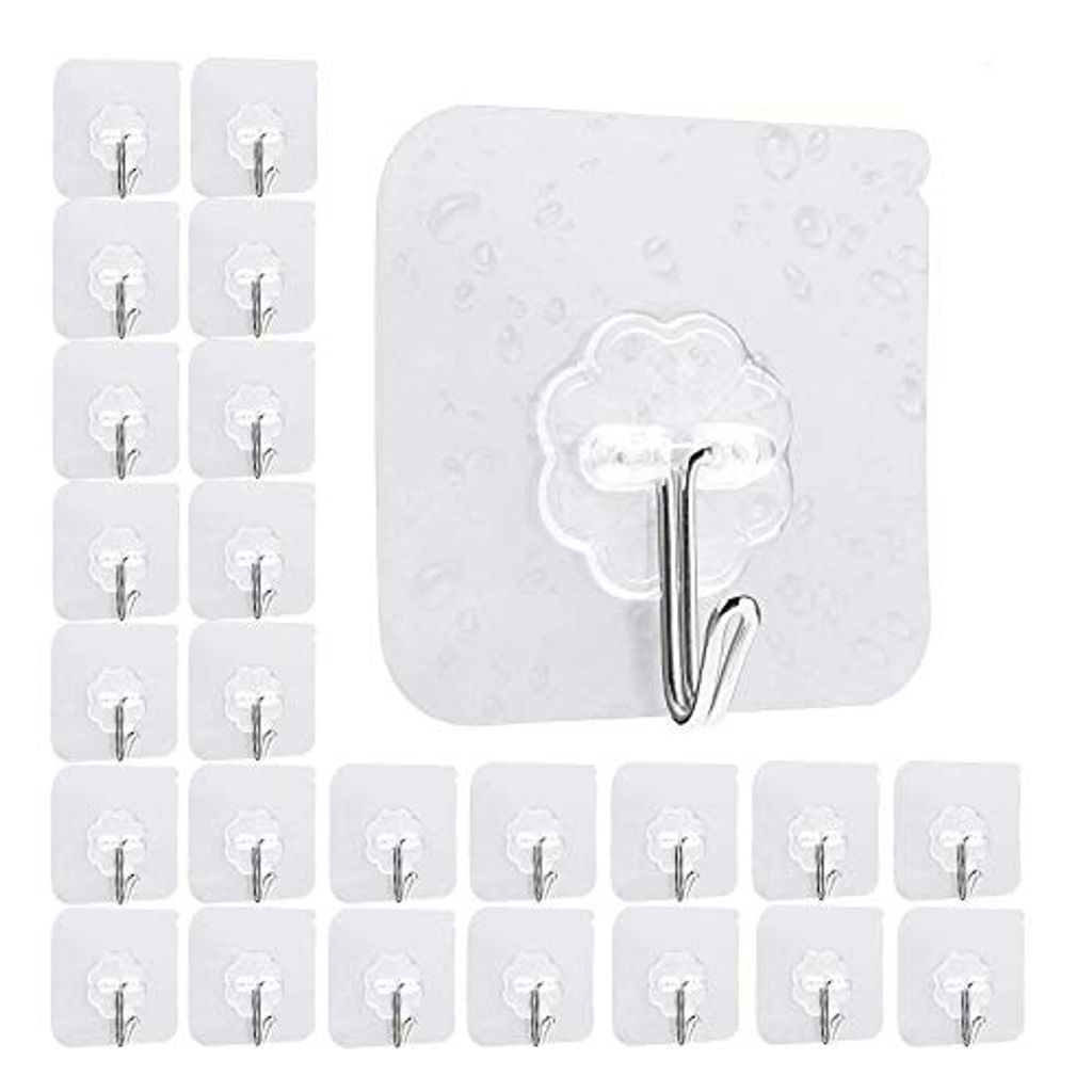 24 Stücke Selbstklebende Klebehaken, Transparente Haken, Handtuchhaken für Küche Bad Wand & Decke Aufhänger, Max 10kg