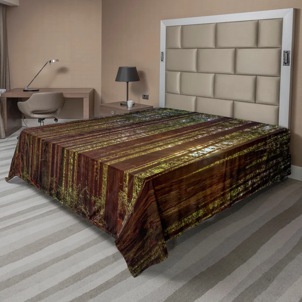 Drap plat anti-plis pour grand lit motif forêt californienne