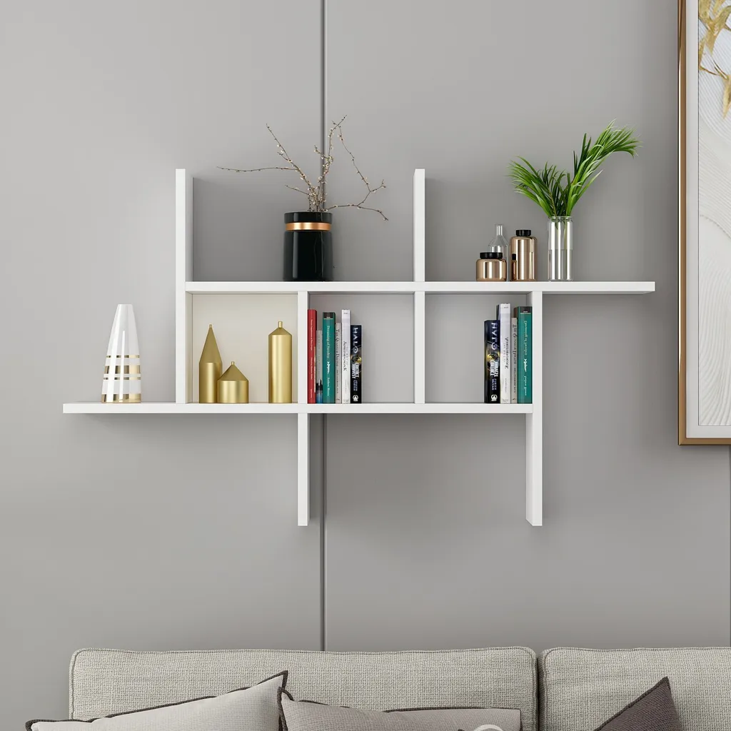 Étagère murale design Madagaskar bibliothèque suspendue blanche 113cm