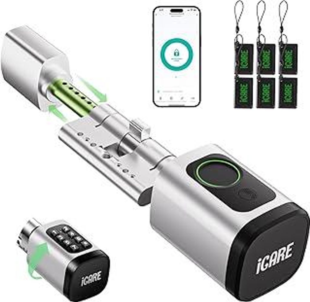 Türschloss Fingerabdruck Smart Lock, Schließzylinder 60-90mm(30/30,45/45), Elektronisches Fingerabdruck Türschloss Haustürschloss mit RFID, App...