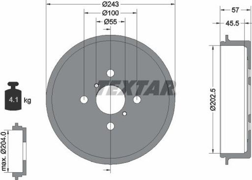 2x TEXTAR Bremstrommel 94045200 für TOYOTA Yaris Schrägheck (_P9_) 4 1kg