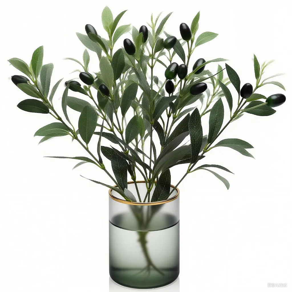 Branche d'olivier artificielle 30cm avec fruits en mousse - Lot de 10