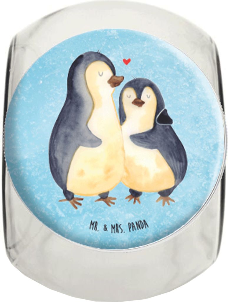 Mr. & Mrs. Panda Teedose Pinguin umarmen L 870ml - Eisblau - Geschenk, glücklich, Verknallt, lebensmittelbehälter glas, Kaffeedose, Vorratsglas, ...