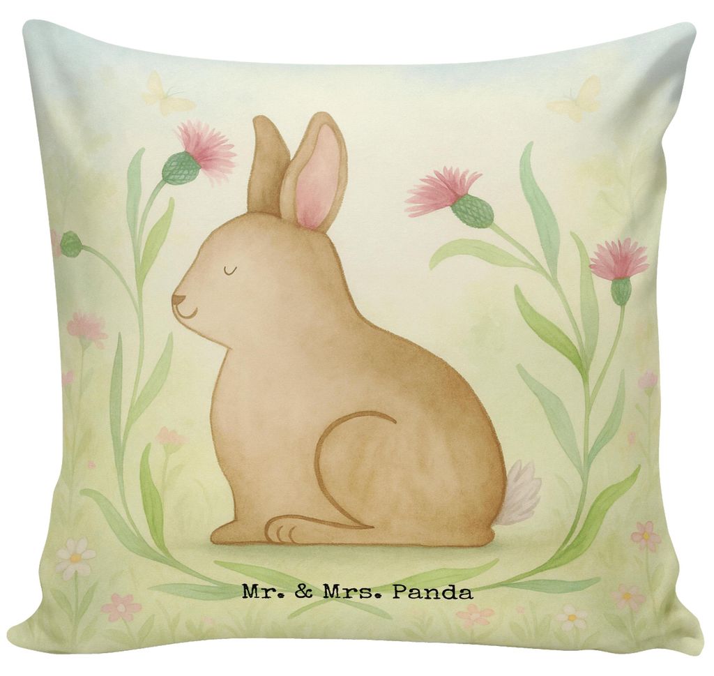 Mr. & Mrs. Panda Kuschelkissen Hase Sitzen Design - Weiß - Geschenk, Osterhase, Ostern, Frohe, Gemütliches Kissen, 40x40, Mikrofaser, Polster, f...