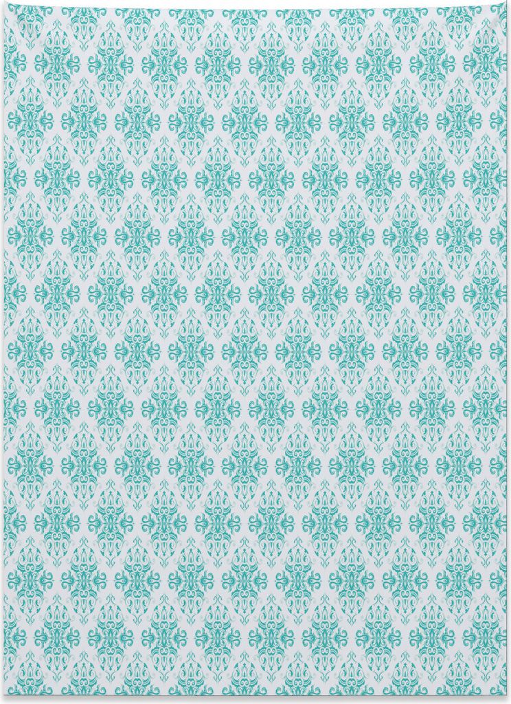 Abakuhaus Damast Wandteppich, Vintage Blumenstrudel aus Weiches Mikrofaser Stoff Kein Verblassen Klare Farben Waschbar, 110 x 150 cm, Seafoam Weiß