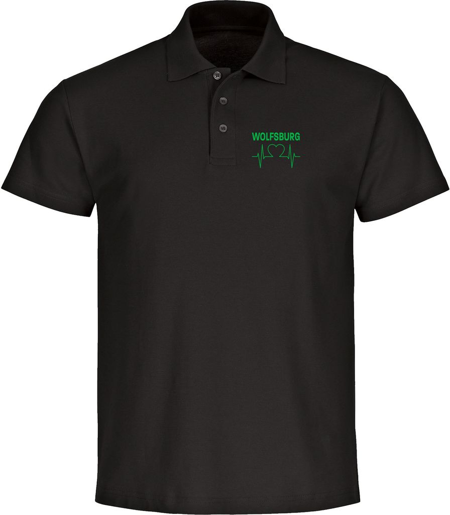 multifanshop Poloshirt - Wolfsburg - Herzschlag, schwarz, Größe 5XL