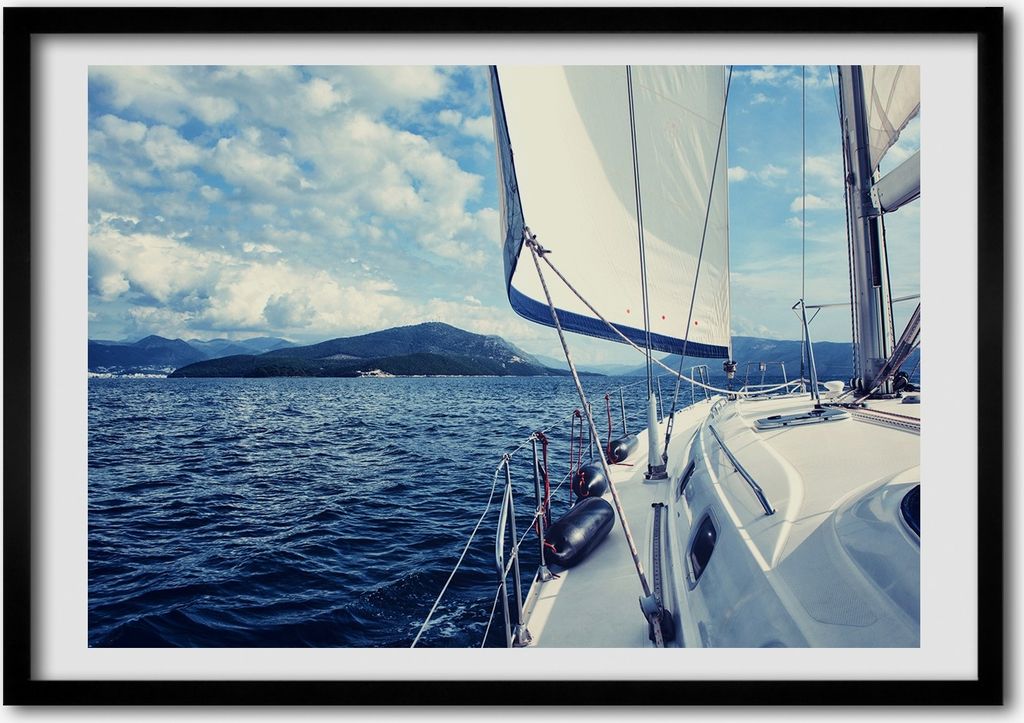 Bild - Bilder - Bilderrahmen - 70 cm x 50 cm - MDF-Rahmen, Wandkunst Die Yacht auf dem Meer Hintergrund