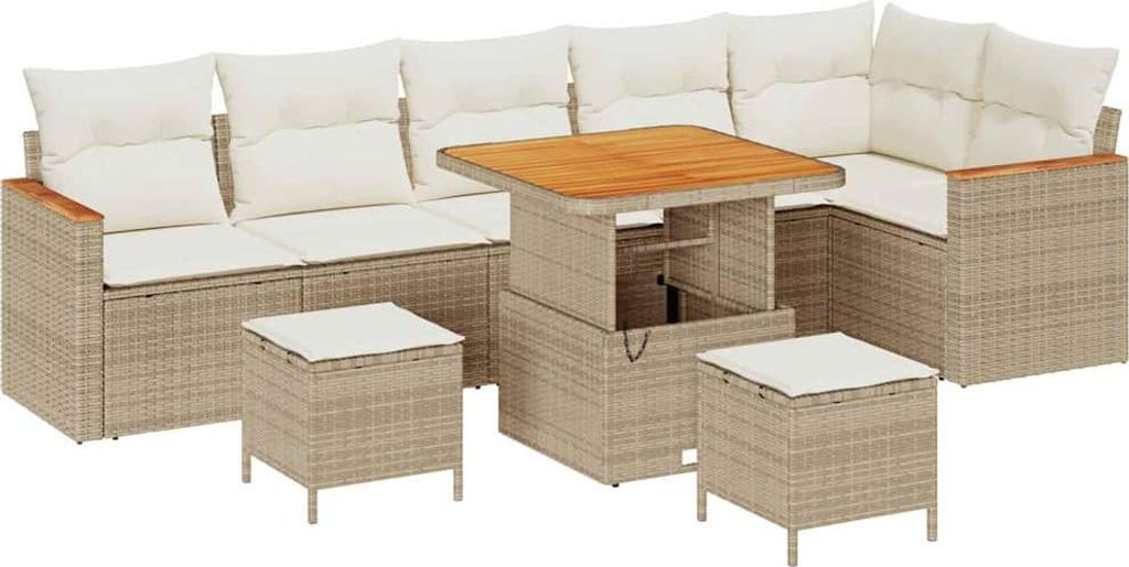 vidaXL Gartensofa-set mit Kissen 9 pcs Beige Poly Rattan