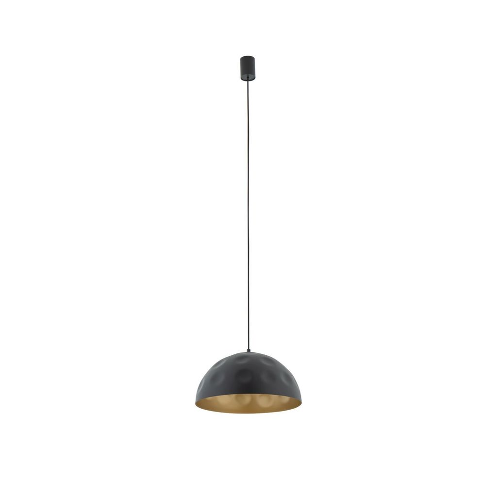 Hängelampe Metall E27 rund D: 33 cm H: max. 125 cm in Schwarz Gold matt Vintage Design Hängeleuchte