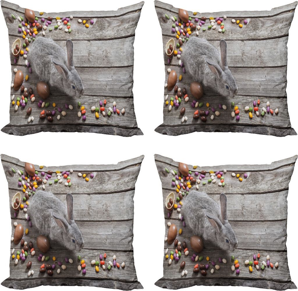 ABAKUHAUS Osterhase Kissenbezug Set (4 Stück), Kaninchen Foto, Moderner Doppelseitiger Digitaldruck, 60 cm x 60 cm, Mehrfarbig