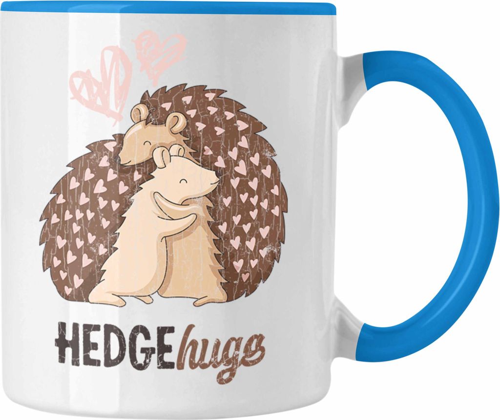Trendation - Valentinstag Tasse Geschenk für Ihn Sie Lustig Hedgehugs Geschenkidee Becher Freund Freundin Liebe Paare (Blau)