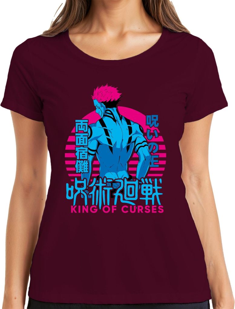 Jujutsu Kaisen Sukuna Ryomen King of Curses Anime Vaporwave Damen T-Shirt, Burgundy, XXL