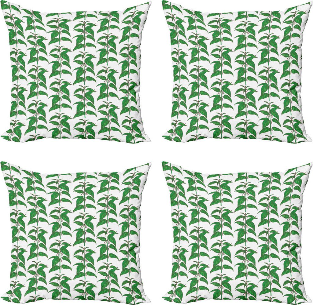 ABAKUHAUS Apotheker Kissenbezug Set (4 Stück), Brennnessel Branchen, Moderner Doppelseitiger Digitaldruck, 45 cm x 45 cm, Grün und Weiß