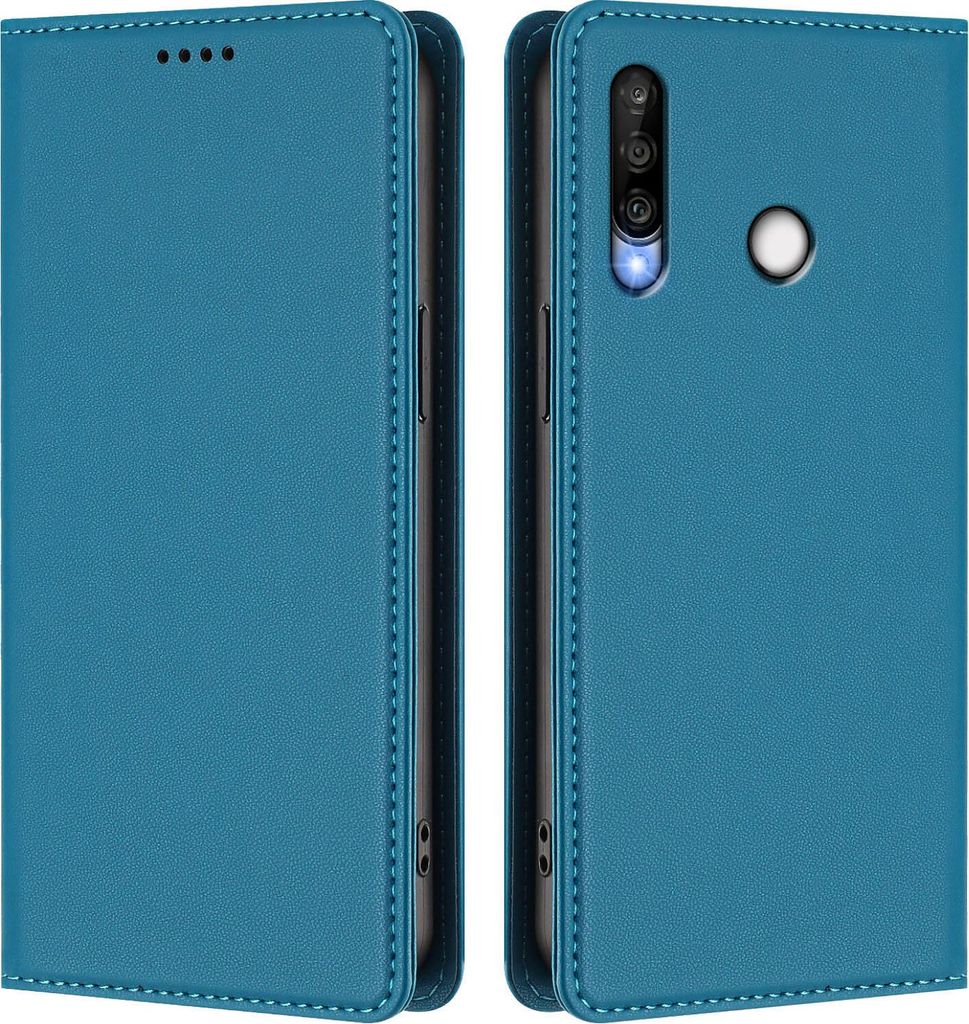 Handyhülle für Huawei P30 Lite, Kunstleder Klapphülle Stoßfeste Magnetische Hülle mit Ständer Blau