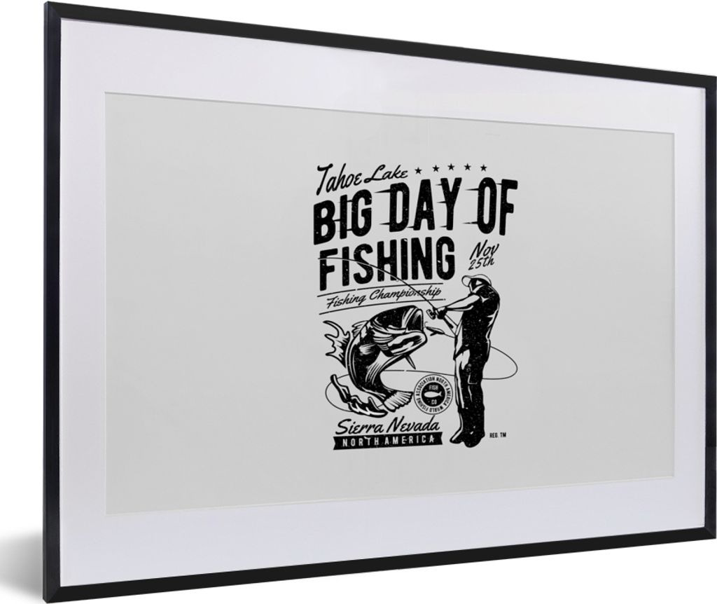 MuchoWow MuchoWow Gerahmtes Poster Angeln - Rute - Jahrgang 60x40 cm - Poster mit zchwarzem Bilderrahmen - Schlafzimmer - Plakat in Rahmen - Dr...