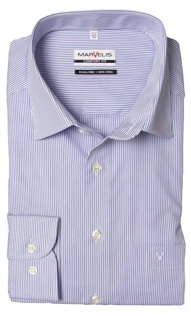 Marvelis - Comfort Fit - Herren Langarm Hemd, (795464), Größe:43, Farbe:blau gestreift (15)