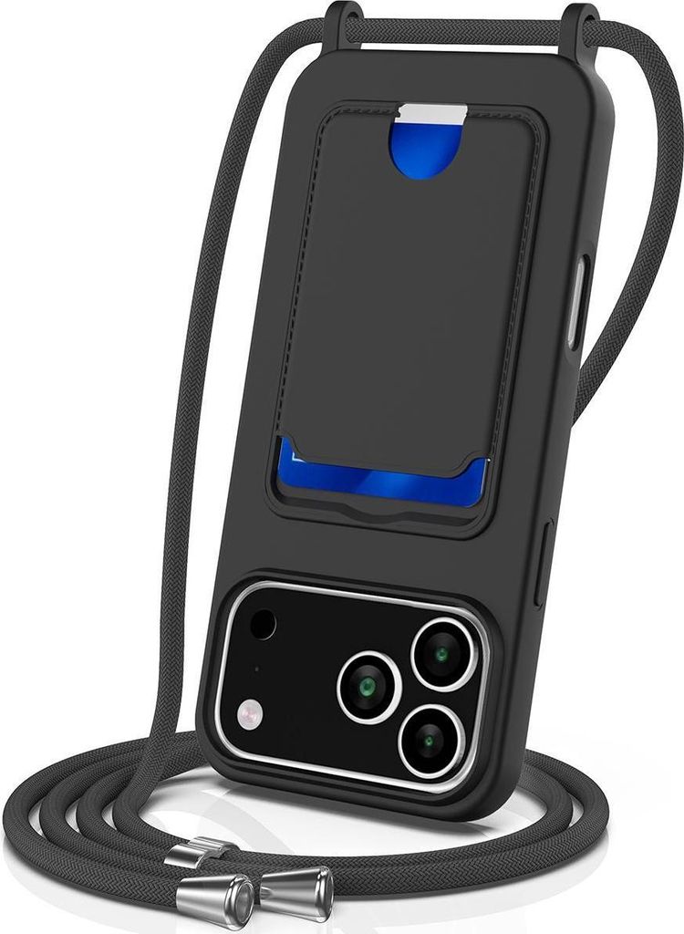 Mobigear Lanyard Card iPhone 17 Pro Max Silikon Handykette mit Kartenhalter - Schwarz